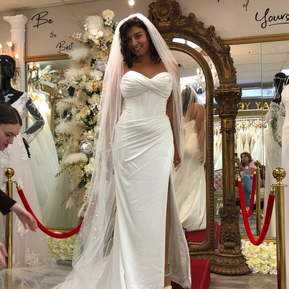 Brand New Ivory White Tulle Pearl embellished Cathedral Wedding Veil - Picture 1 of 7